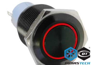 Pulsante a Pressione DimasTech® Black, 22 mm ID, Azione Alternata, Colore Led Rosso